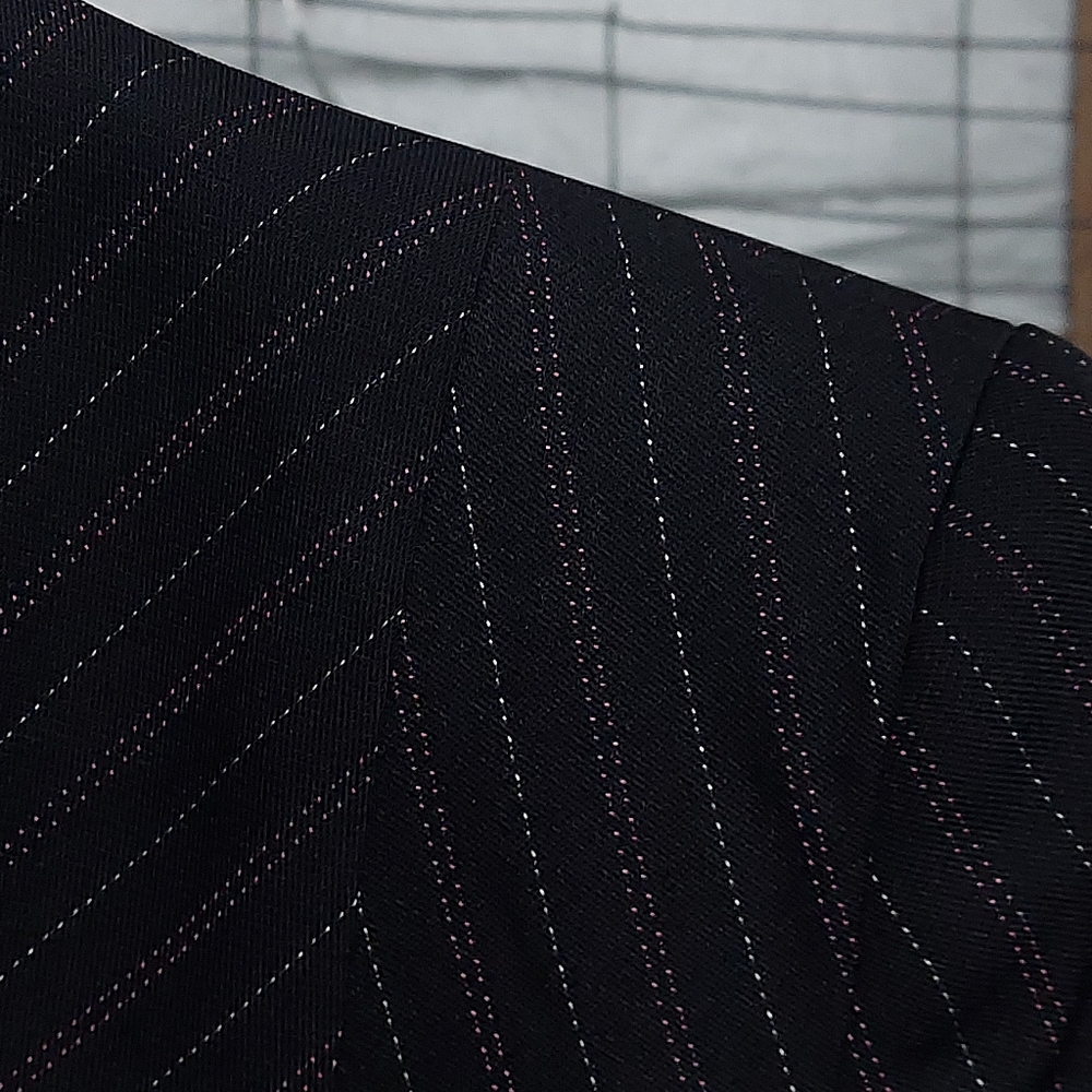 Sag Harbor 2 Piece Pinstriped Career Blazer Skirt Set Contrasting Pink Belt Plus - Picture 7 of 16